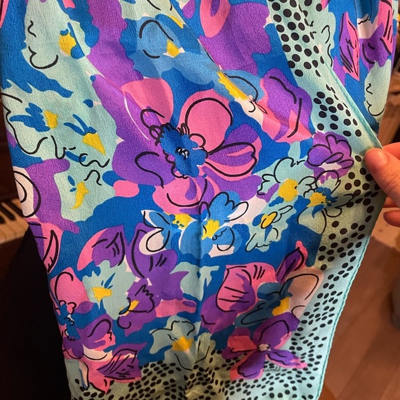 vintage honey multi color rolled silk scarf with a funky floral and polka dot - Picture 7 of 8
